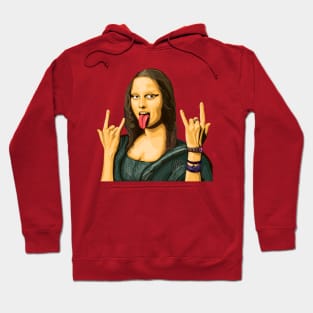 Mona Lisa rocks out - luxury painting no background - devil horns tongue out Hoodie